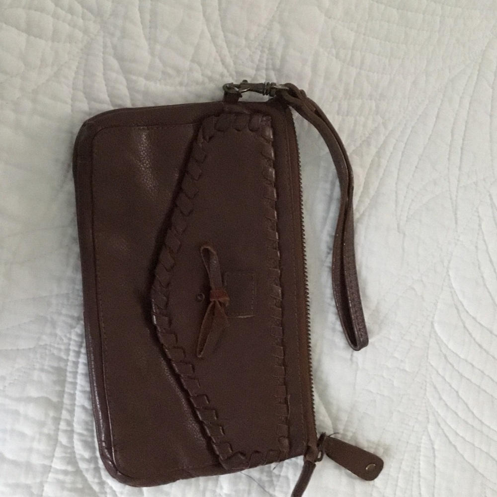Lucky Brand Brown Leather Wristlet Clutch